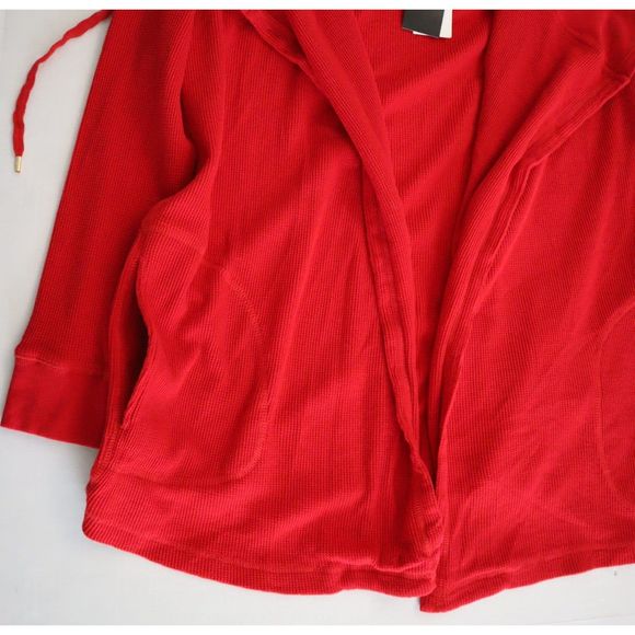 Lauren Ralph Lauren Women Sz L Red Thermal Waffle-Knit Open Front Cardigan $125 - Picture 6 of 10
